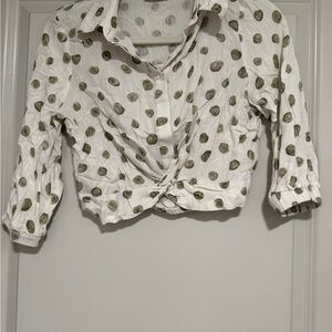 Zara White and Green Polka Dot Blouse